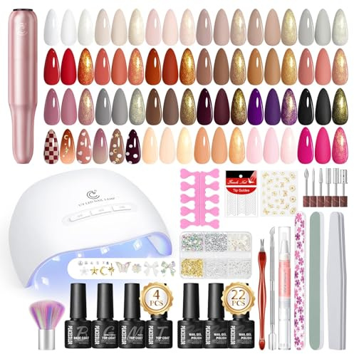 PEACECOLOR 39PCS Kit Semipermanente Unghie, 22 Colori Smalto Semipermanente con Lampada UV/LED e Fresa per Unghie, Base Top Coat Nail Art Kit per Principianti