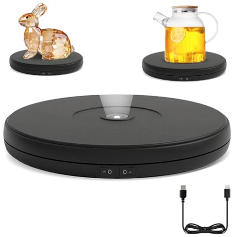 YVVV Supporto girevole a LED, 25 cm, piatto girevole motorizzato a 360° con illuminazione, capacità di carico 10 kg, spinner elettrico per fotografia di prodotti, gioielli, mostre, funzionamento USB