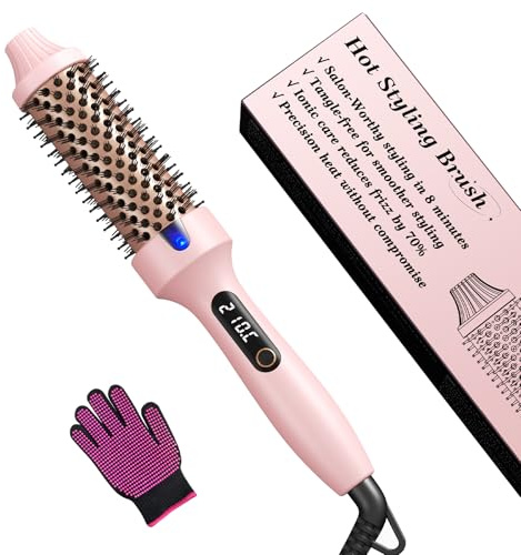 Haokoo Cepillo Termico Redondo 38 mm, Cepillo Alisador y Moldeador de Pelo, Thermal Brush Iónico Cerámico Antifrizz, 6 Temperaturas LCD, Doble Voltaje, Rosa