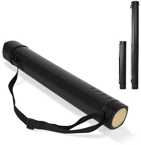 DEWEL Adjustable Poster Tube 63-107cm, Waterproof Plastic Document Storage Tube Telescoping Carrying Case, Light Resistant Drawing Tube Painting Picture Tube Holder, Black