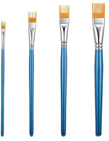 4Pcs Grainer Brush Set, Professional Comb Artist Brushes Set Filbert Grainer Brushes Nylon Bristles Long Handle Artist Paint Brush Specialist Texture Painting for Acrylic, Oil, Watercolor Painting