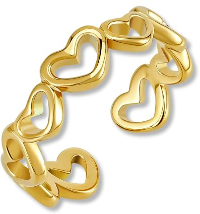 Justerbar Hjärt Ring - Damring i 316L Rostfritt Stål i 18K Guld, Roséguld eller Silver - Vattentålig Ring - Inklusive Presentask (Storlek 52-60)