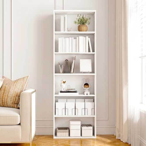 Levede Tall Bookcase Book Shelf Open Storage Shelf for Home Office White | E1 Particleboard,Open Compartment Design,Living Room Office Bedroom Use,10 kg Per Shelf,Anti Tip Kit,Easy Home Assembly
