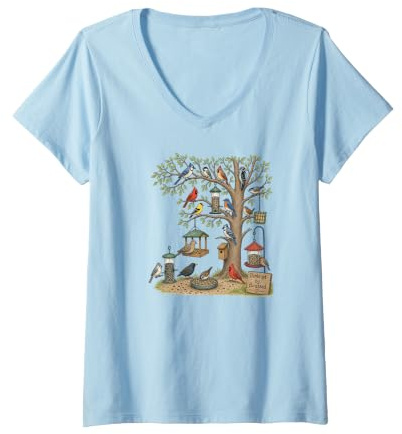 Women's Bankrupt By Birdseed Funny Bird Feeding Funny Birder V-Neck T-Shirt