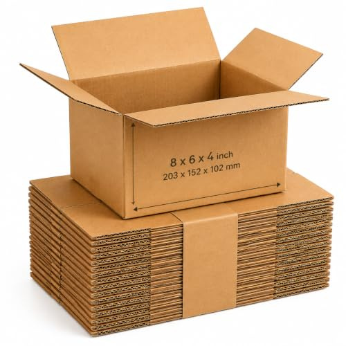 50 x Small Cardboard Boxes 8x6x4 Inch | Strong Corrugated Shipping & Packing Boxes | Parcel, Mailing & Postal Boxes for Moving, Storage & Ecommerce Packaging
