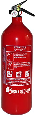 Extincteur à Poudre 2kg Lifebox avec manomètre de Pression pour Feux de Classe ABC