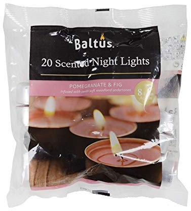 Baltus 20 Pack of Tealights Night Lights 8hr Burn Pomegranate & Fig Scented Home Accessory
