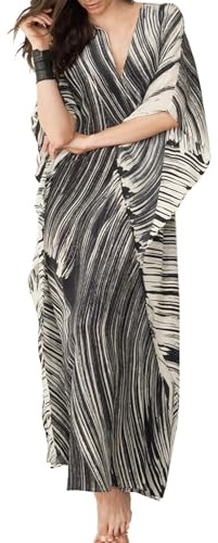 YouKD Vestido Maxi con Estampado Etnico de Caftán Largo Bohemio de Verano para Mujer Cover Ups de Bikini de Playa