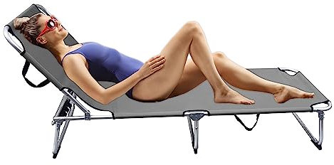 MaxxGarden Sonnenliege – Liegestuhl Klappbar - Schöne Strandliege - Handlicher Campingliege - Terrassen Liege mit Verstellbarer Rückenlehne – Poolliege - Günstige Gartenliege – 137x60x95cm - Grau