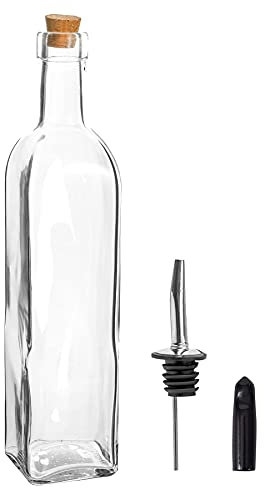 Argon Tableware Olive Oil Bottle with Cork Lid - 500ml - Dishwasher Safe Kitchen Glass Olive Oil Dispenser Cruet with Dust Cap, Cork Stopper and Tapor Pourer Top for Soy Sauce, Vinegar