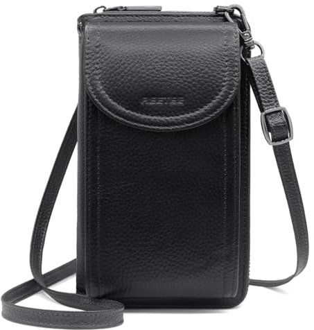 Handytasche zum Umhängen RFID Schutz Geldbeutel Damen Handy Umhängetasche Leder Viele Fächer Handy Schultertasche mit 12 Kartenfächer Klein Crossbody Handytasche Geldbörse für Frauen (Schwarz) …