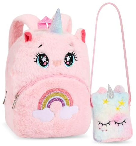 Hifot Unicorn Plüsch Rucksack Mini Umhängetasche für Kinder, Niedlich Geldbörse Schultasche Kindergarten Rucksack für Kleinkinder Mädchen Weihnachten Geburtstag Geschenke