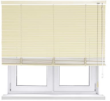 VIEWTEX | Persiana Veneciana de Aluminio 25mm Color Vainilla - 135x175 cm | Cordón y Bastón para Ajuste de Luz | Instalación en Pared o Techo | Fabricado en España | Garantía 5 Años