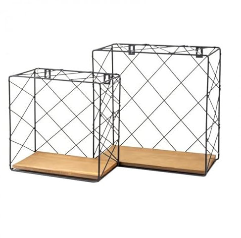 Velano - Loft Wandregal Komplettset, Metallregal, Schweberegal, Hängeregal - 25/20 cm, Schwarz Eisen, Kiefernholz - 2er-Set Regale für Küche, Badezimmer, Wohnzimmer, Schlafzimmer - FWL 2