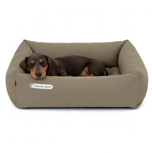 Doctor Bark Hundbädd ortopedisk, tvättbar upp till 95 °C, luktfri och hygienisk, gosig hundkorg för små hundar (S – 70 x 60 cm, guldbrun)