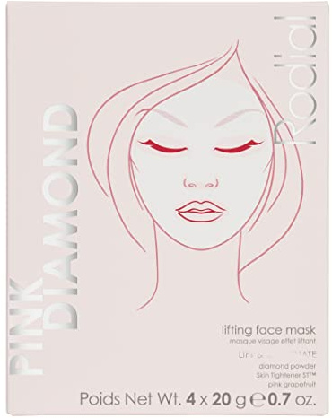 Rodial Pink Diamond Lifting Face Sheet Mask (4 Sachets), Diamond Powder, Vitamine C, Skin Tightener ST, Deeply Moisturising Sheet Mask, Even Skin Tone, Sheet Mask for Wrinkles and Lines