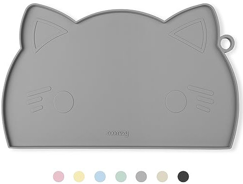 Coomazu Napfunterlage für Katze und Hunde wasserdichte Unterlage für Katzennapf Silikon Haustier Futtermatte mit Rand(45x26cm,Grau)
