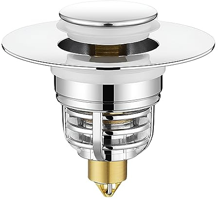 Waschbeckenstöpsel, FUYIOCN Universal Pop Up Abflusssieb, Messing Bounce Core Push-Type Abflussstopfen, Edelstahl Stöpsel Waschbecken, Universal Sink Stopper Ersatz für Bad und Küche für 33–42 mm