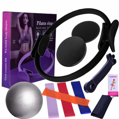 Solinder Pilates-ring cirkel pilates-utrustning för motionsträning, pilates-ring och bollset, motståndsband och mer, perfekt för hempilatesutrustning
