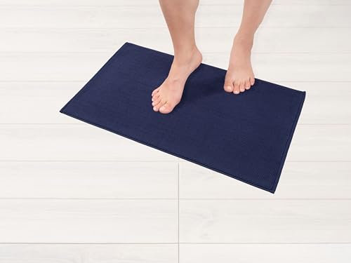 Hammetex 100% Baumwolle rutschfeste Badematte, 43x61 cm Badvorleger für Badezimmer WC, Saugfähig Schnelltrocknend Waschbar Bad Fußmatten, Dunkelblau
