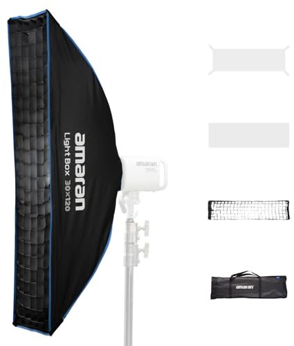 Amaran Light Box 30x120cm Softbox con Montura Bowens, Modificador de Luz Rectangular Estrecho con Difusión & Rejilla para Fotografía de Retrato & Video, Portátil con Bolsa de Transporte