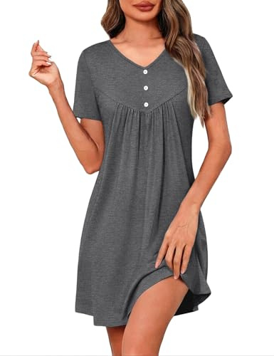 Crewhpo Camicia da Notte Donna Morbida Manica Corta Scollo a V per Estate | Tessuto Morbido, Manica Corta, Vestibilità Ampia, Mano Piacevole sulla Pelle, Tessuto Traspirante, Vestibilità Comoda