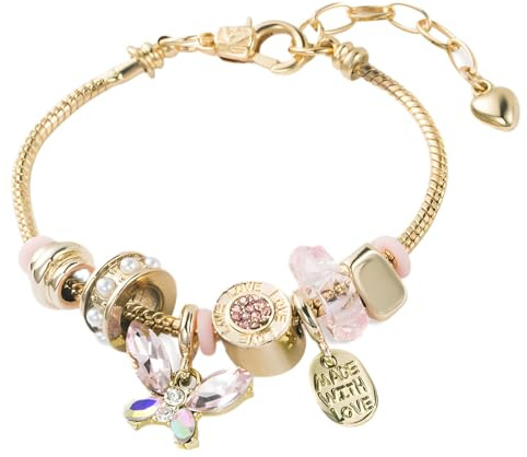 Huipalon Charm Bracelets Butterfly Gold Bangle with Charms Exquisite Cute Friendship Beads Bracelet Adjustable Bracelet Gifts for Girls Birthday Gift