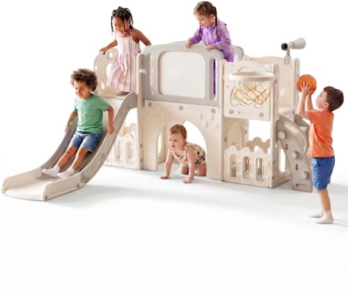 Magic ZC Toboganes para bebés y Juegos de toboganes autosuficientes escaladores para niños pequeños Juegos de Parques Infantiles Equipos diversión (XST-Grey White)