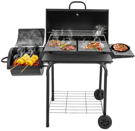 Ciounmb Barbacoa de carbón vegetal con ruedas y termómetro, 147 x 70 x 126 cm, barbacoa para exteriores, pícnic, terraza, jardín, para cocinar versátil