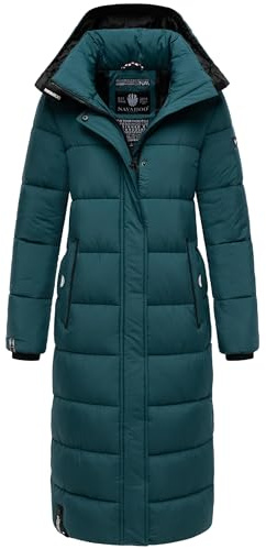 Navahoo Damen Wintermantel warmer Steppmantel lang mit abnehmbarer Kapuze Isalie Ocean Green Gr. L