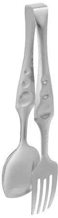 Toyvian Pinza per Servire Cibo Cucchiaio e Forchetta in Acciaio Inox 304 Resistente al Calore e Leggero Pinza Portatile per Buffet Barbecue e Uso Domestico