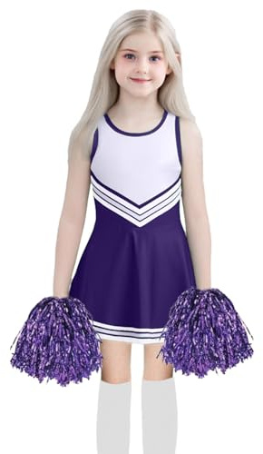 Generico Vestito Cheerleader Bambina - Bambini Cheerleading Outfit, Costume Cheerleader per Ragazze, Uniforme Bambina con Pompon, Calzini, Accessori per Carnevali
