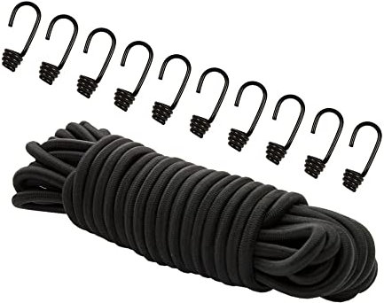 Dreamprint Corda espandibile, 8 mm, nera, 20 m, in gomma, corda di tensione, corda elastica con 10 ganci a spirale, diametro 8 mm