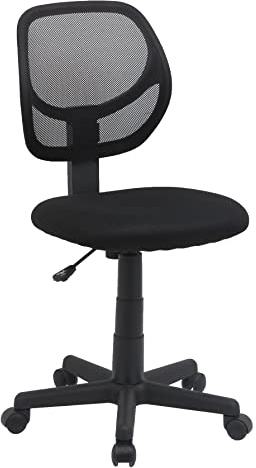 Amazon Basics Low Back Office Chair, Breathable Mesh, Height Adjustable, Padded Seat, Rolling Wheels, Swivel, Back Support, Sturdy, 21.25 D x 22.5 W x 38 H, Black