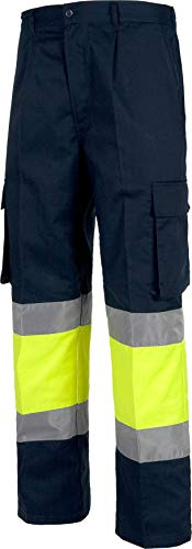 WORKTEAM Pantalón Alta Visibilidad, Cintas Reflectantes, Bolsillos Multifunción, Elástico en Cintura, Clase Clase 1 ISO 20471, Ropa Laboral Unisex Marino+Amarillo A.V. 50