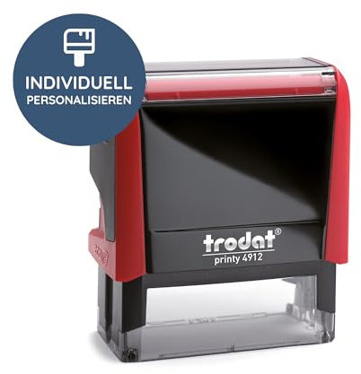 Trodat – Printy 4912 ROT Custom Stempel mit Wunschtext personalisieren – selbstfärbender Stempel als Namensstempel, Adressstempel, Firmenstempel & Co zu verwenden (47 x 18 mm | 5 Zeilen | Rot)