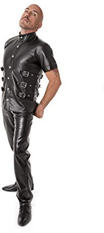 The Black Rose - Lederhemd Sam - Nappaleder - Schwarz - D-Ring - Metal - Punk - Gothic, veganes Leder, L