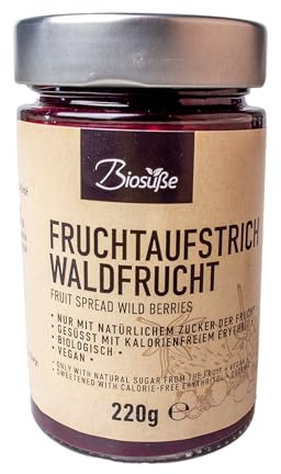 Biosüße Bio-Fruchtaufstrich Waldfrucht 220g - ohne Zuckerzusatz mit Bio-Erythrit gesüßt, 60% Frucht, ohne Xylit, Stevia oder chemischen Süßstoff, vegan, biologisch
