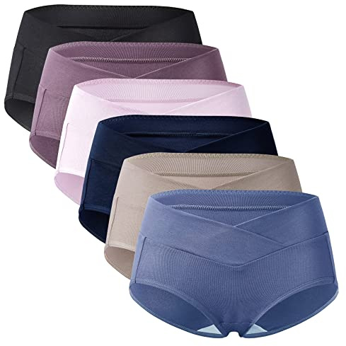 Mamma bomull kvinnor under the bump-graviditetstrosor andningsbara trosor damer graviditet postpartum underkläder multipack, Klassiska korsstilar – flerfärgad-b 6-pack, S