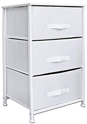Clarisworld Drawers Storage Tower Dresser - Wood Top, Sturdy Steel Frame, Organizer Unit for Bedroom, Hallway, Entryway, Closets – Laminated Fabric (White -3 Drawers)