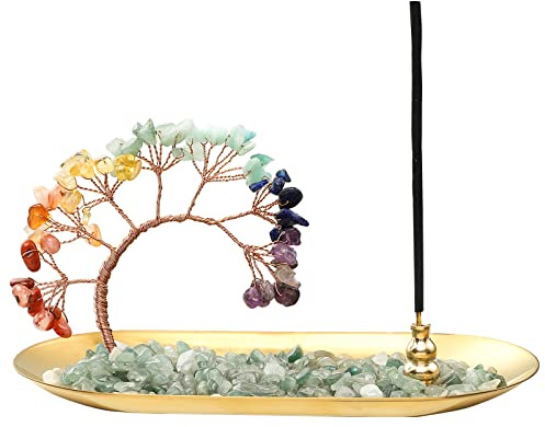 Crystal Incense Burner Holder. 7 Chakra Crystal Incense Sticks Holder. Incense Trays for Wealth and Luck. Healing Crystals Tree of Life. Yoga Meditation and Home Decor