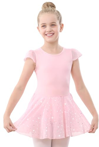 Stelle Ballet Leotards for Girls Dance Leotard with Shiny Skirt Toddler Pink Ballet Outfit Ruffle Sleeve Kids Dance Dress (Ballet Pink,4-5 Years)