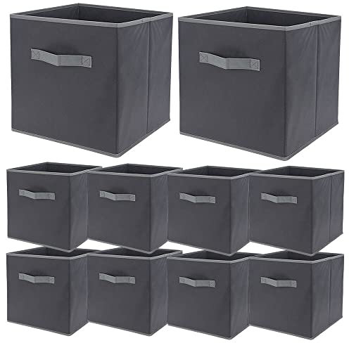 Murago - 10er Set Faltbox ca. 30x30x30 cm Grau mit Griff - Würfel Aufbewahrungsbox faltbar Aufbewahrungskörbe Einschub Korb Boxen Stoff für Regal Klappbox