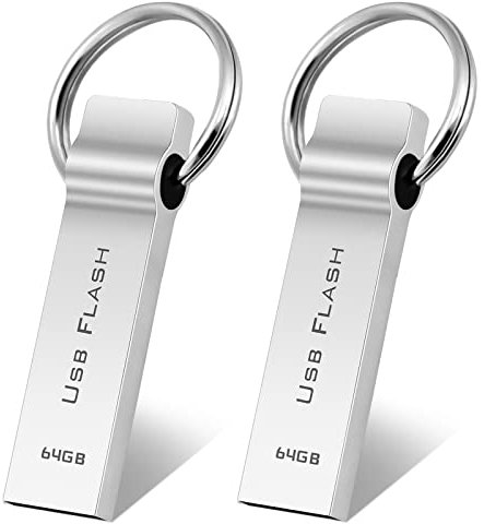 roebow 64GB USB Stick, 2 Stück Metall USB 2.0 Speicherstick Wasserdicht USB-Stick mit Schlüsselanhänger High Speed Mini USB-Flash-Laufwerk 64GB Datenspeicherung für PC/Laptop/Car Audio/Smart TV