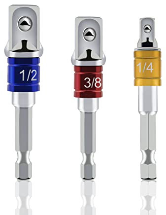 Adaptador de Enchufe de Impact 3 Piezas 3/8 1/2 1/4 Adaptador para Llave de Carraca Vástago Hexagonal Juego de Extensión Adaptador de Llave de Vaso