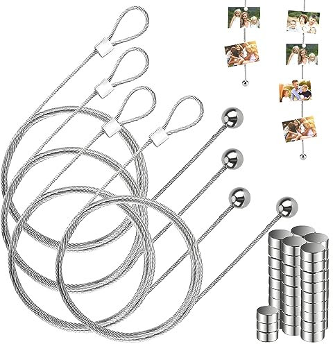 Filo per Appendere Foto con 48 Magneti Appendi Foto 4 Pezzi filo per Foto 200 cm x 1,5 mm Cavo per Appendere Foto per Appendere a Parete Foto Cartolina Appunto