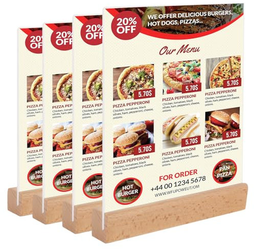 JMIATRY 4 Stück Aufsteller 15x15cm, Preisschilder Aufsteller Acryl Fotoaufsteller Werbeaufsteller Display mit Holzfuß für Büro, Geschäft, Fotos, Restaurants