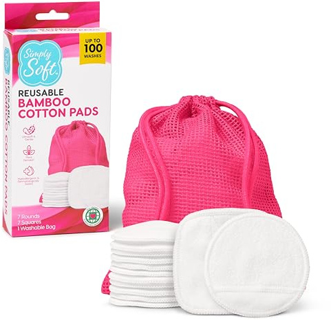 Medline Simply Soft - Rondas de algodón reutilizables, 14 unidades, almohadillas desmaquillantes para todo tipo de piel, sostenibles, minimizan los residuos, dermatológicamente probadas (7 rondas y 7