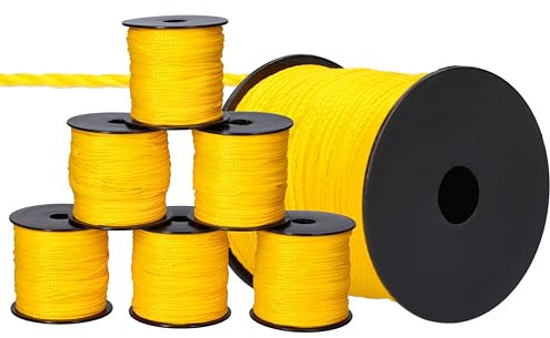 ToolSpace 6X Cordeau de maçon 100m x 1.6mm Jaune - Ficelle de Construction - Soie de polypropylène - Fil de Maçon Ligne de Guidage Ficelle d'alignement, de Plomb, de Pavage d'épaisseur Cordon de Pose