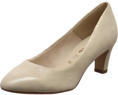 Tamaris Damen Pumps mit Blockabsatz Leder, beige, 35 EU